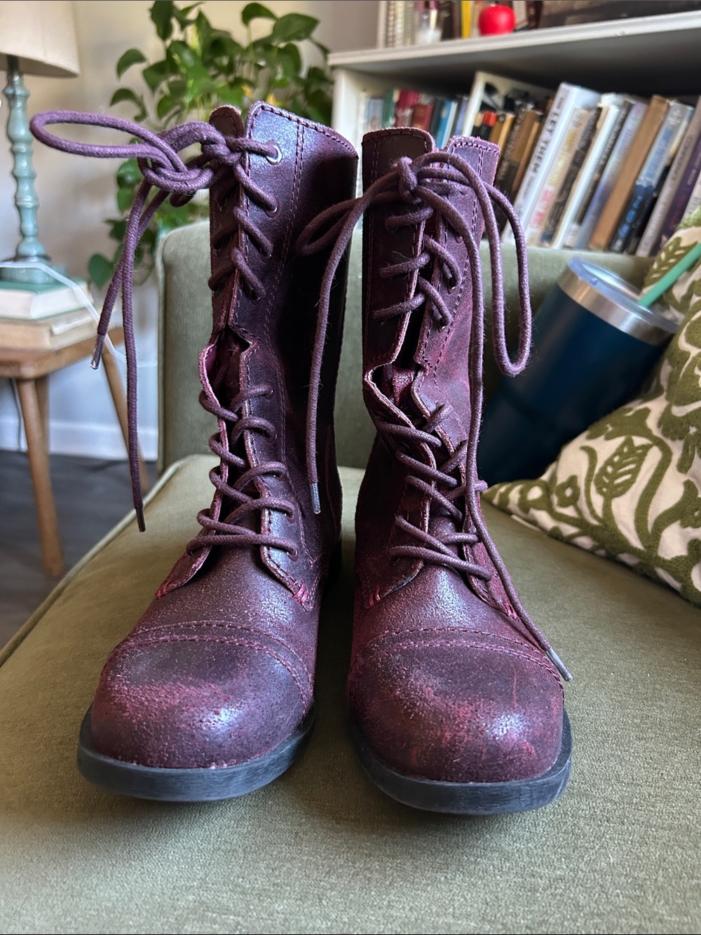 Aldo Dark Burgundy Lace-Up Combat Boots